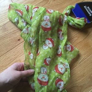 Snowman scarf  green coloring soft 100% polyester